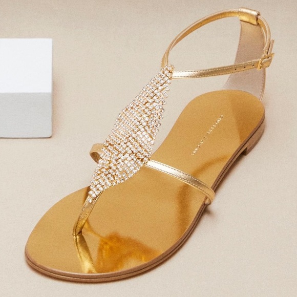 giuseppe zanotti NIB gold leather & crystal sandal - Picture 3 of 14